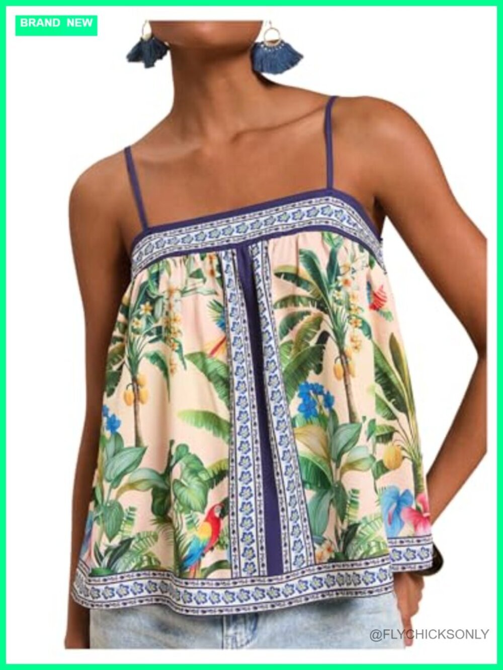 Floral Tropical Boho Tank Top Spaghetti Strap Summer Camisole